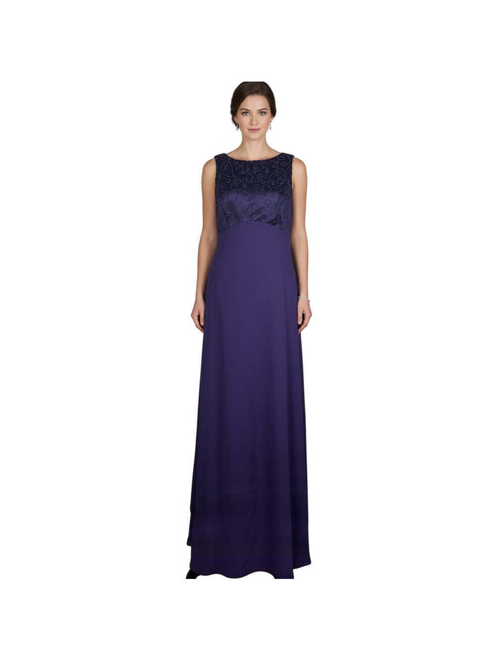 Rhapsody Purple Sleeveless Formal Gown with Beaded Bodice – Size M